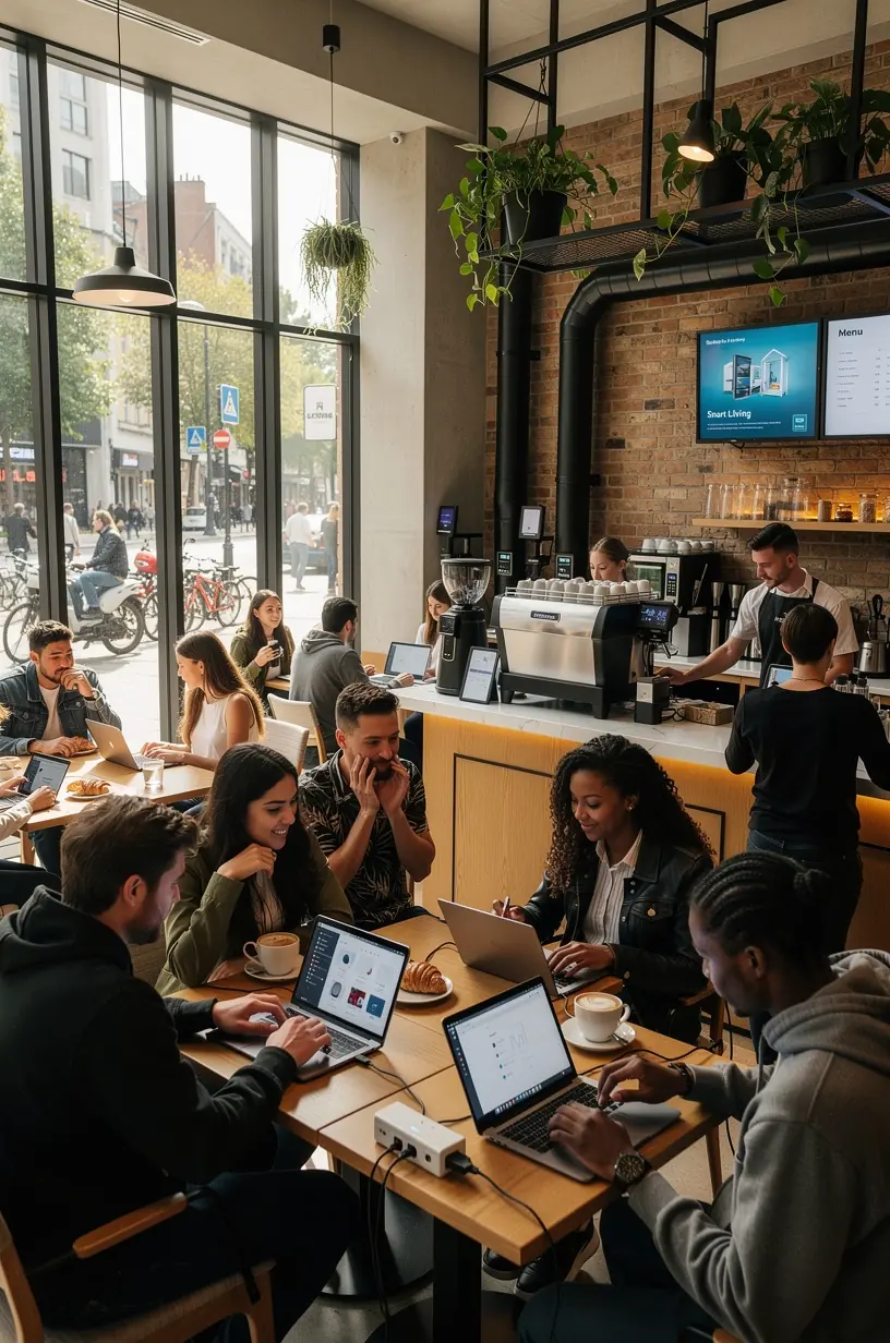 Smart garden setup with automated tools and lush plants.